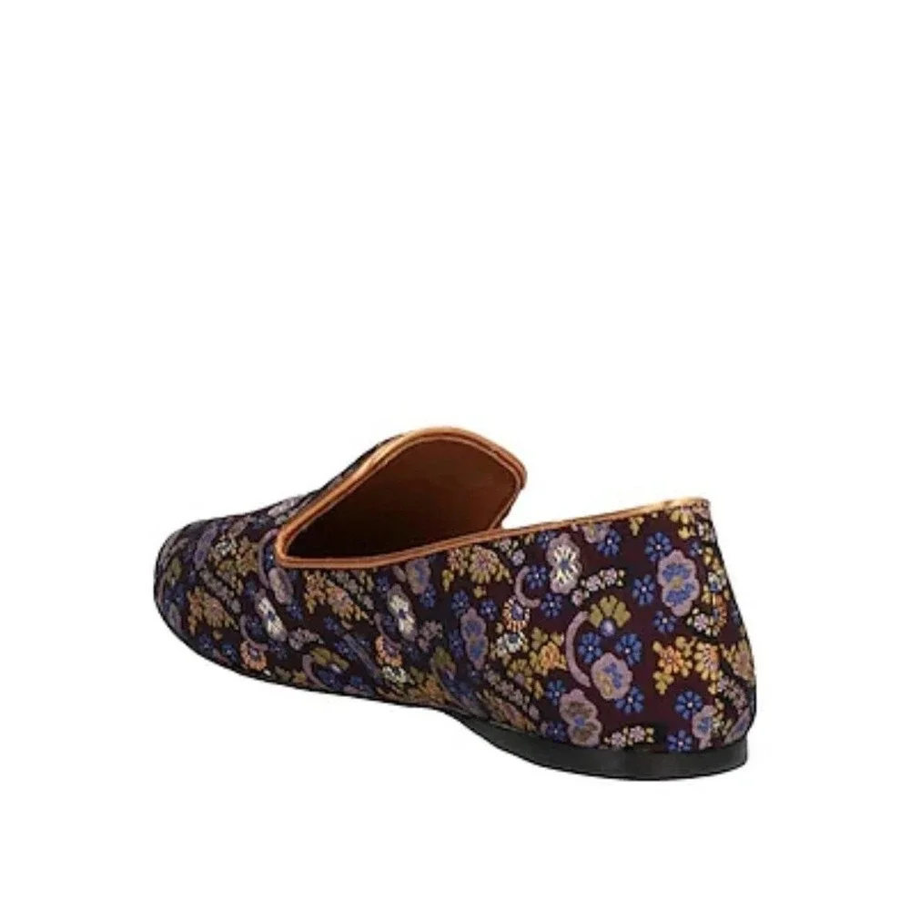 Tory Burch Jacquard Smoking Slipper Loafer Plum Gold Floral Size 7 NIB - Picture 4 of 11